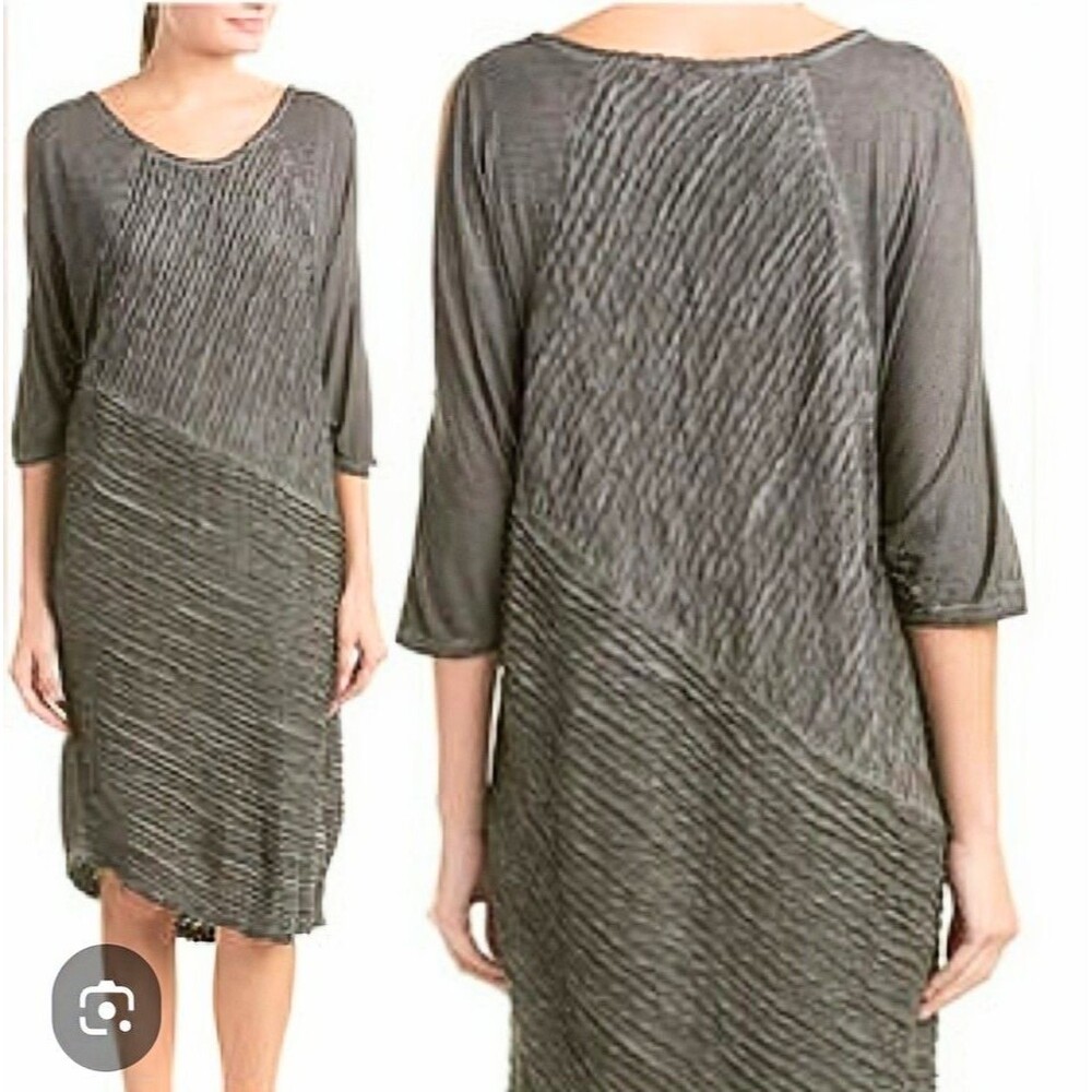 XCVI Sz S Lagenlook Gray Textured Goth Grunge Artsy Bat Wing Midi Boho Dress